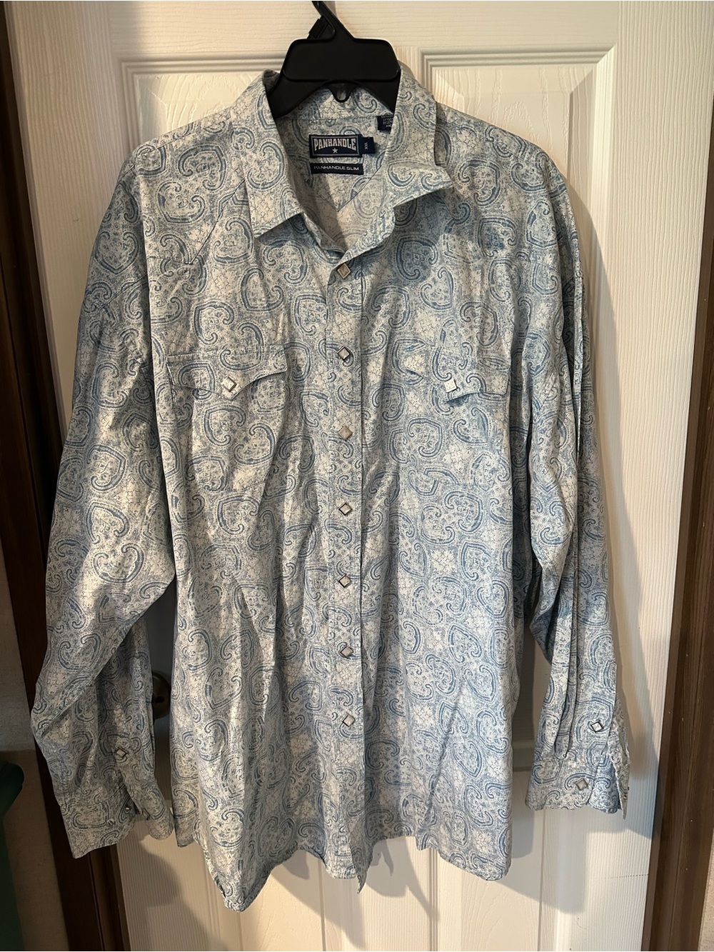 Panhandle Slim Blue Paisley Western Shirt Mens XXL diamond shaped pearl snaps